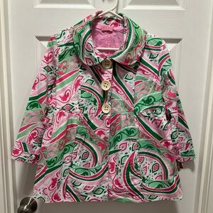 Joyous & Free Pink/ Green 3/4 Sleeve Jacket W/Pockets & Wooden Buttons Women's M